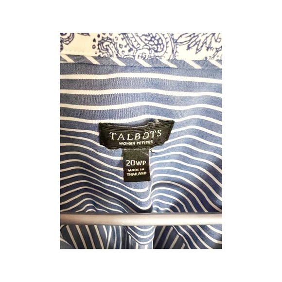 Plus Size Talbots Navy Blue & White stripes button down collared shirt S-20 WP - Picture 4 of 6
